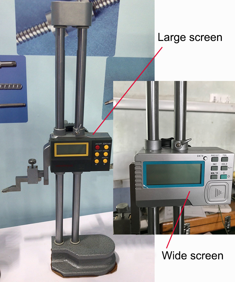 Digital height gauge with dual columns and large or wide screen